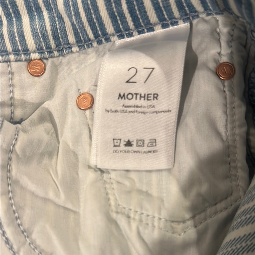 MOTHER Women's High Rise Jeans in Blue and White Stripes - Picture 8 of 12